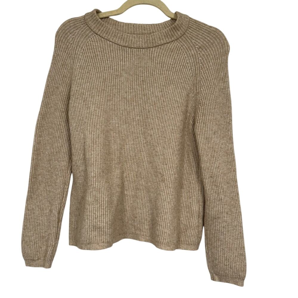 Tahari Beige Crew Neck Pullover Sweater Womens S Quiet Luxury Classic Minimalist